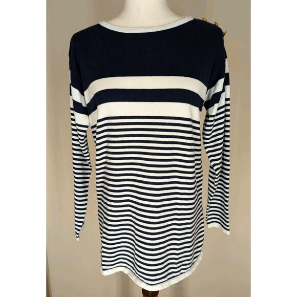 Vintage Norton Studio Sweater Women's Small Navy White Breton Striped Nautical - Picture 1 of 9
